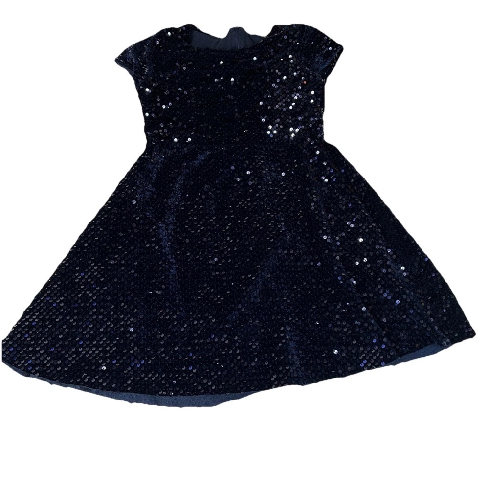 Zara Little Girls Dress Formal Solid Dark Blue Sequins Size 10 #3901